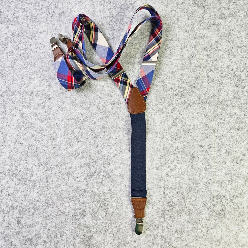 Simons Plaid Y-Back Suspenders Blue Red Yellow Navy Adjustable Fits All